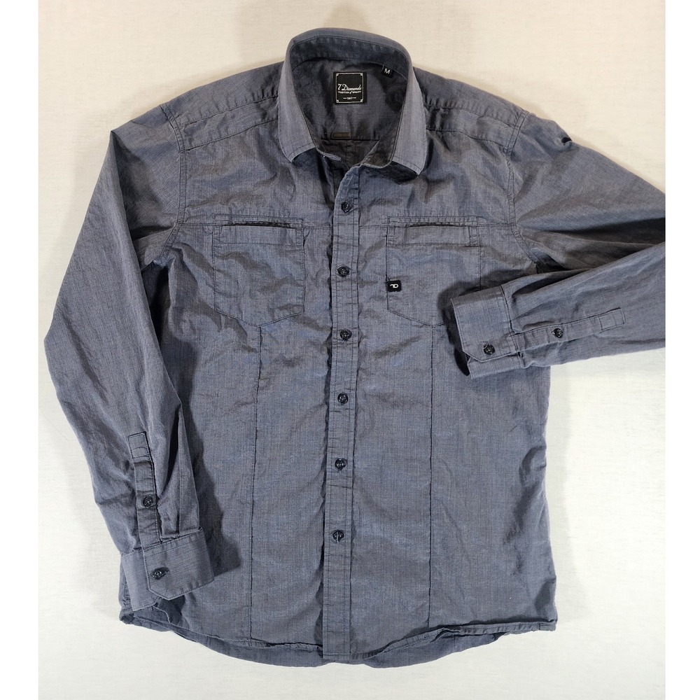 7 Diamonds Button Down Shirt Men Medium Gray Blue Long Sleeve‎ Casual Pocket